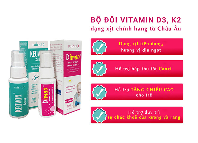 Tại sao Dimao vitamin D3 và Keovon vitamin K2 dạng xịt là lựa chọn số 1 cho bố mẹ muốn con tăng chiều cao chuẩn khoa học?